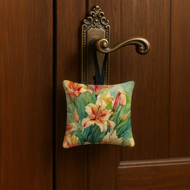 Utah Sego Lilies in Watercolor Hanging Square Fabric Ornament 3.5 × 3.5