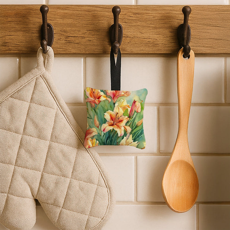 Utah Sego Lilies in Watercolor Hanging Square Fabric Ornament 3.5 × 3.5