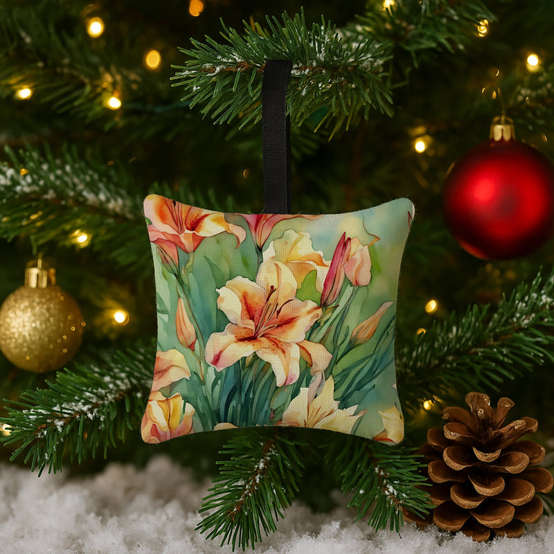 Utah Sego Lilies in Watercolor Hanging Square Fabric Ornament 3.5 × 3.5