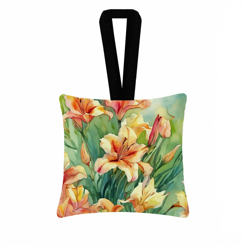 Utah Sego Lilies in Watercolor Hanging Square Fabric Ornament 3.5 × 3.5