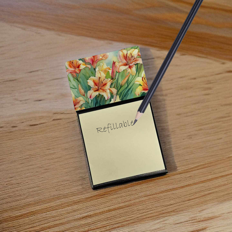Utah Sego Lilies in Watercolor Sticky Note Holder- Refiilable Desk Accessory Note Pad
