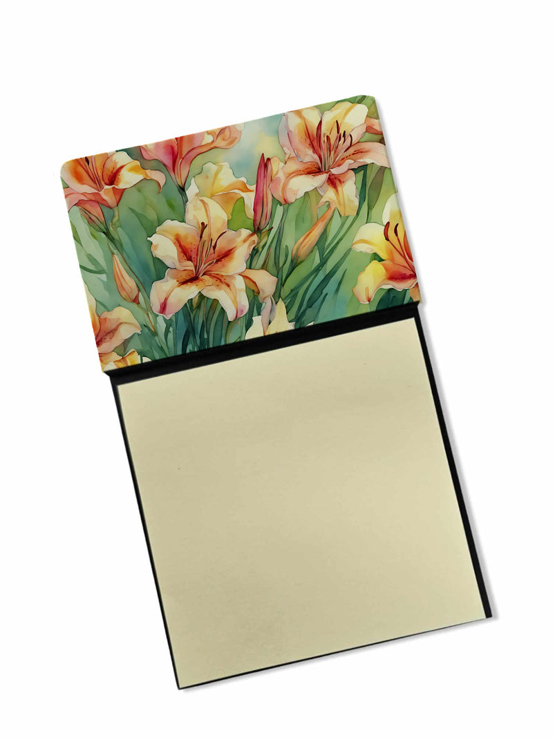 Utah Sego Lilies in Watercolor Sticky Note Holder- Refiilable Desk Accessory Note Pad