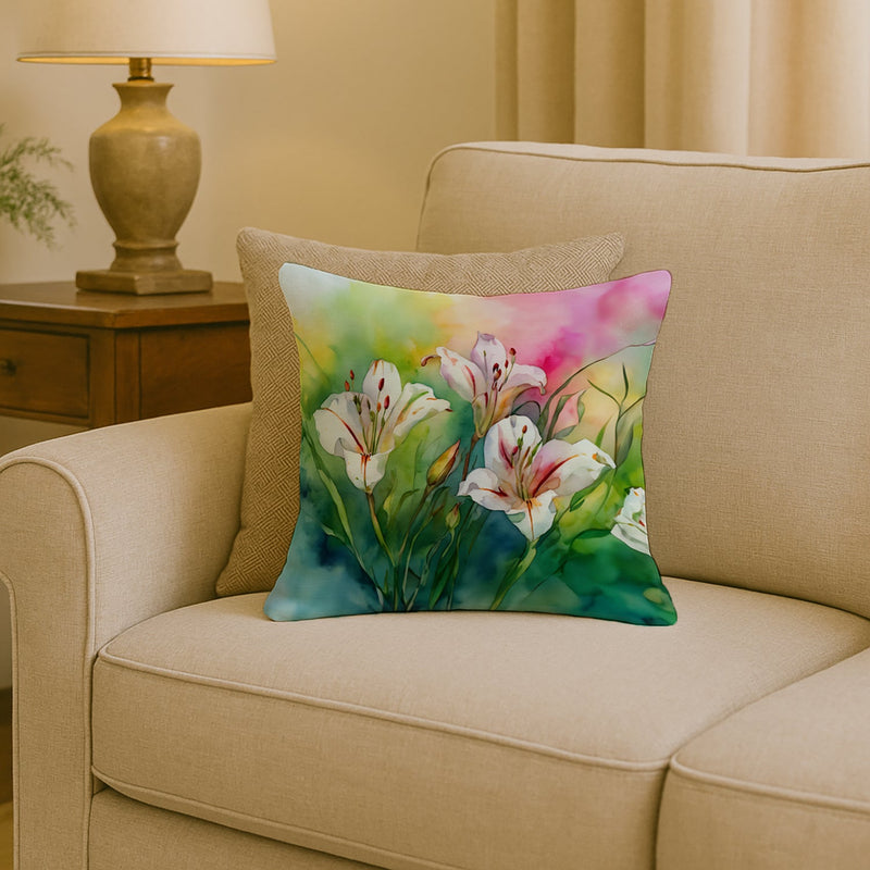 Utah Sego Lilies in Watercolor Throw Pillow
