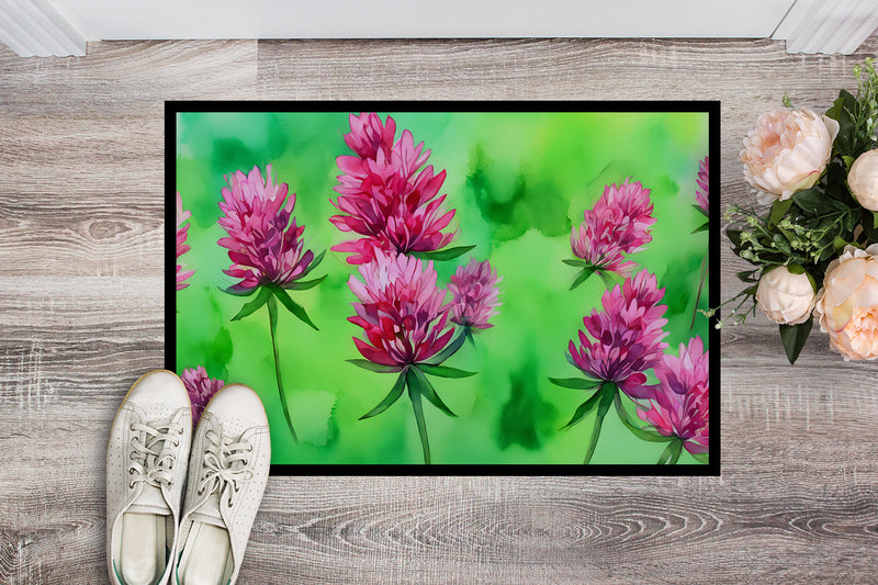 Vermont Red Clover in Watercolor Doormat -  18x27 Decorative Floor Mat – Indoor/Outdoor Rug