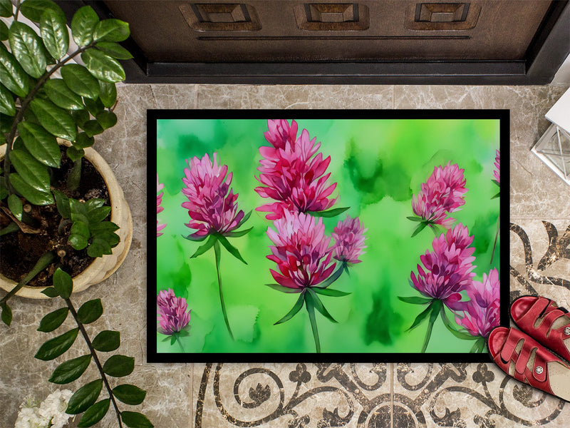 Vermont Red Clover in Watercolor Doormat -  18x27 Decorative Floor Mat – Indoor/Outdoor Rug