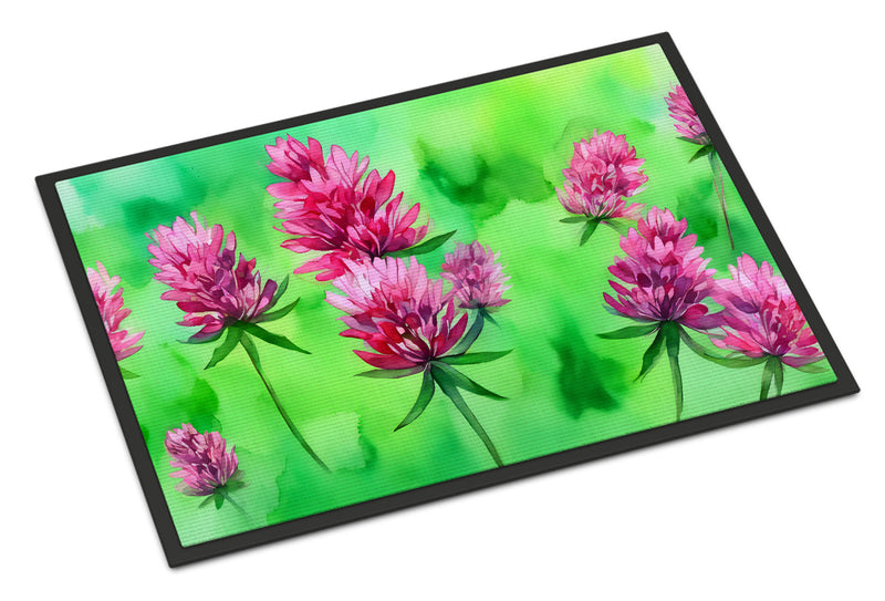 Vermont Red Clover in Watercolor Doormat -  18x27 Decorative Floor Mat – Indoor/Outdoor Rug