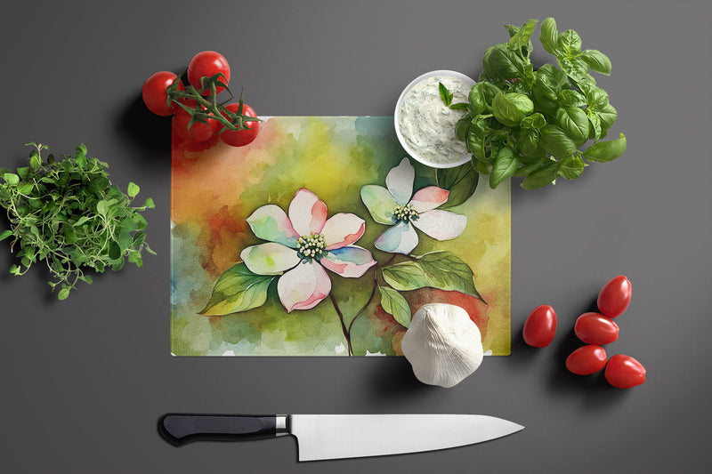 Virginia American Dogwood in Watercolor Glass Cutting Boards – Durable, Decorative Kitchen Art Large