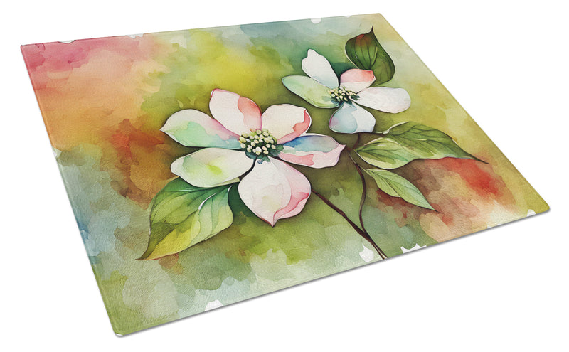 Virginia American Dogwood in Watercolor Glass Cutting Boards – Durable, Decorative Kitchen Art Large