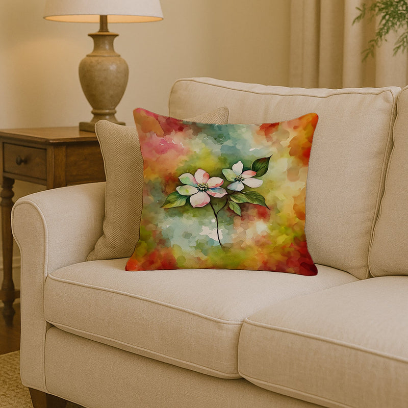 Virginia American Dogwood in Watercolor Throw Pillow