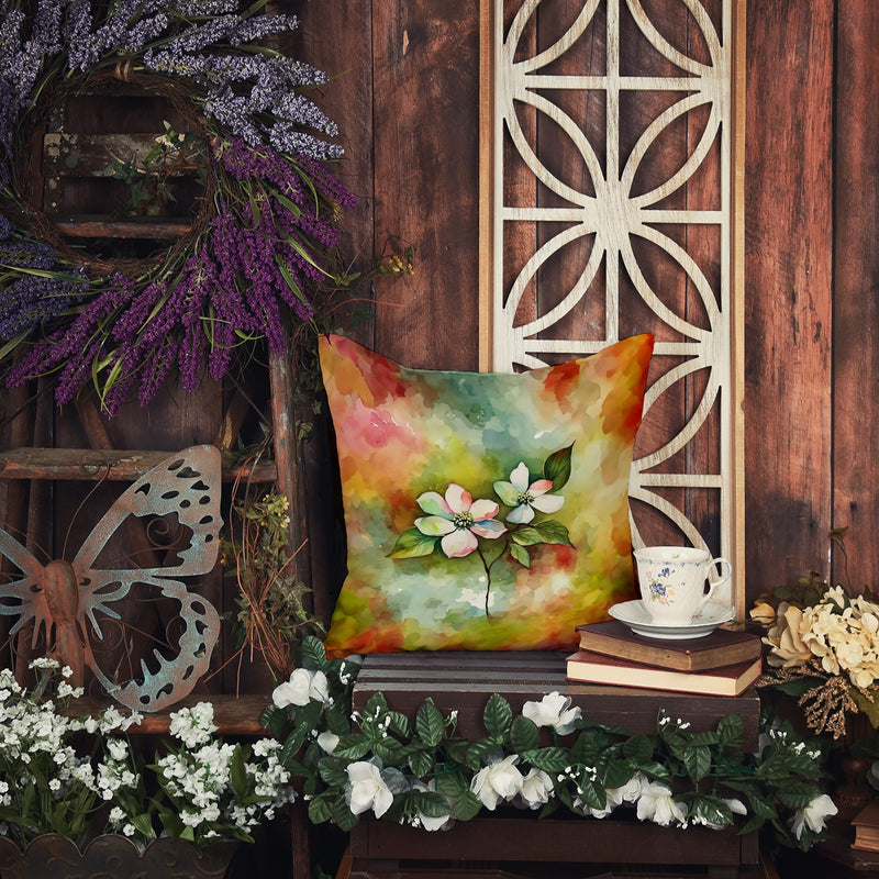 Virginia American Dogwood in Watercolor Throw Pillow