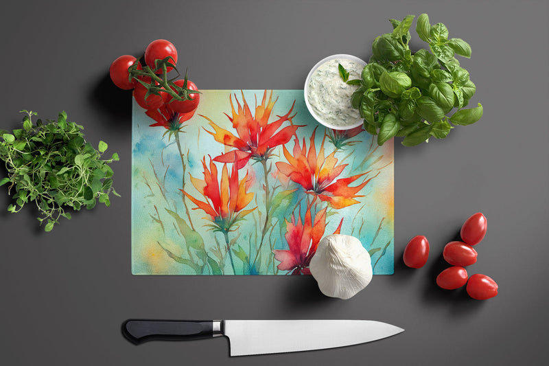 Wyoming Indian Paintbrush in Watercolor Glass Cutting Board Large