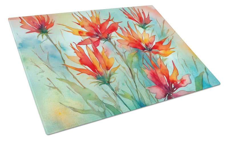 Wyoming Indian Paintbrush in Watercolor Glass Cutting Board Large