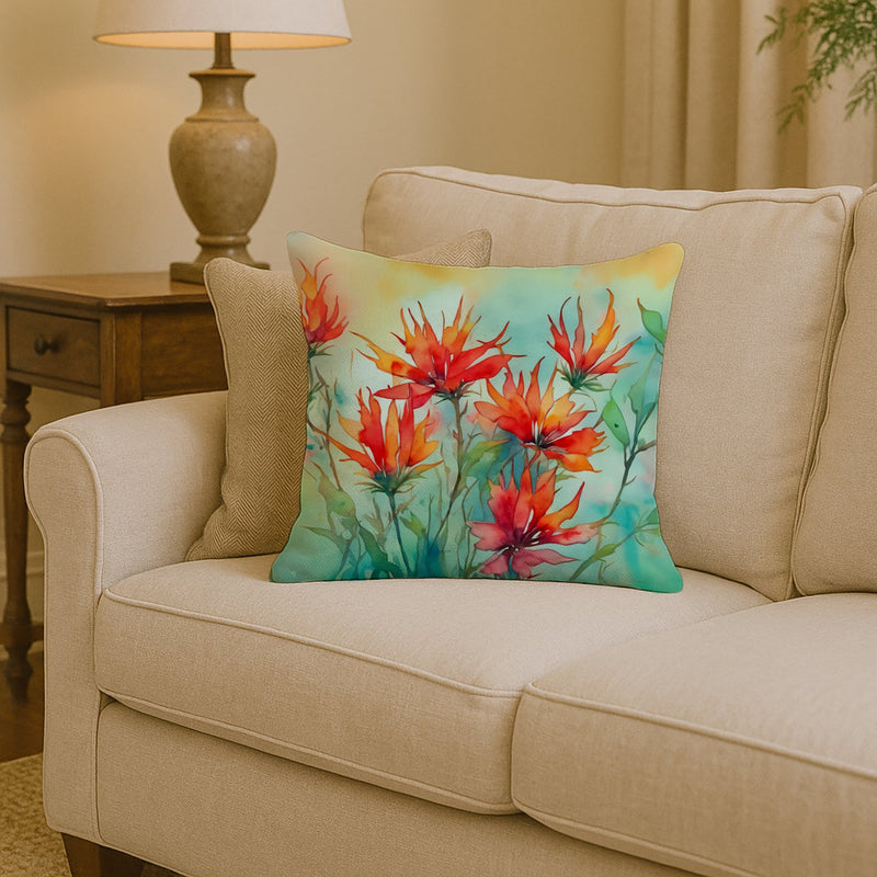 Wyoming Indian Paintbrush in Watercolor Throw Pillow
