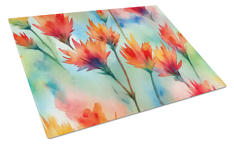 Wyoming Indian Paintbrush in Watercolor Glass Cutting Board Large