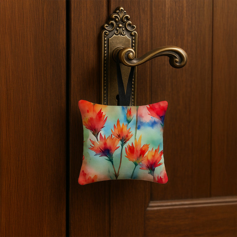 Wyoming Indian Paintbrush in Watercolor Hanging Square Fabric Ornament 3.5 × 3.5