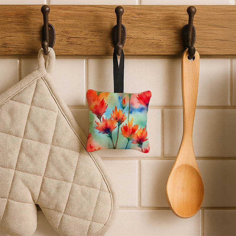 Wyoming Indian Paintbrush in Watercolor Hanging Square Fabric Ornament 3.5 × 3.5