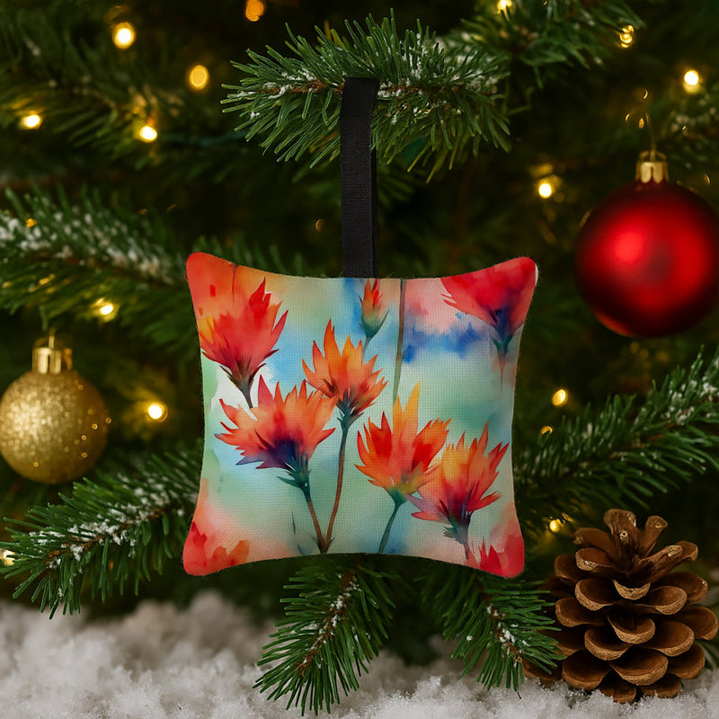 Wyoming Indian Paintbrush in Watercolor Hanging Square Fabric Ornament 3.5 × 3.5