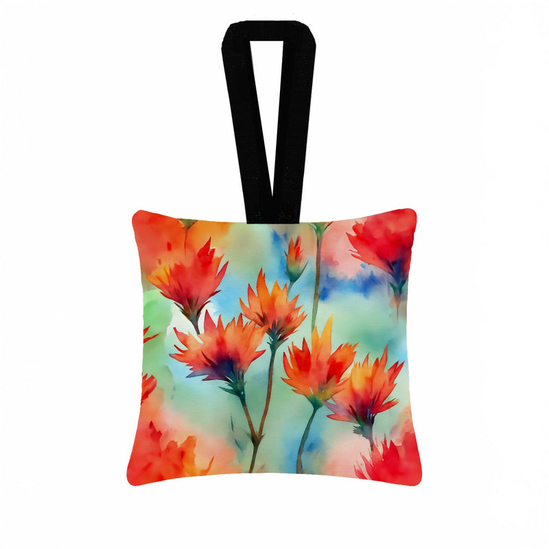 Wyoming Indian Paintbrush in Watercolor Hanging Square Fabric Ornament 3.5 × 3.5