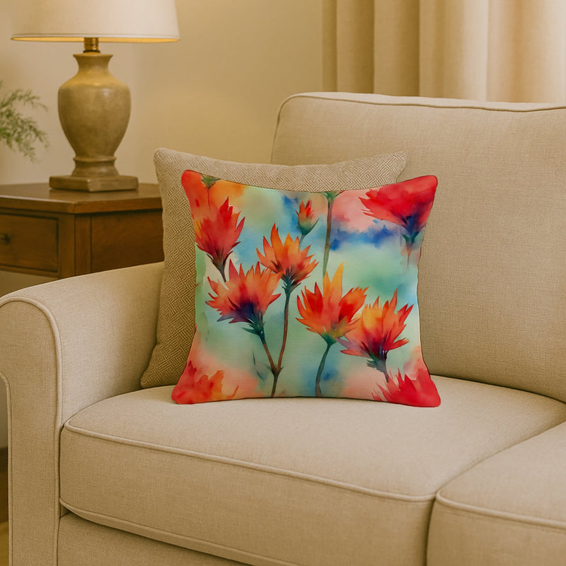 Wyoming Indian Paintbrush in Watercolor Throw Pillow