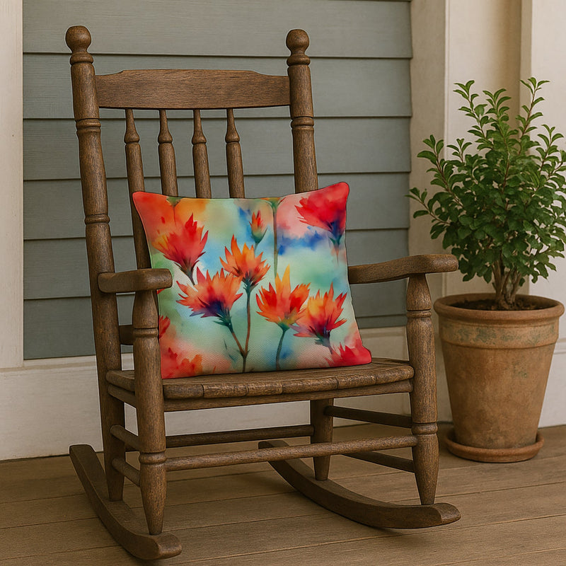 Wyoming Indian Paintbrush in Watercolor Throw Pillow
