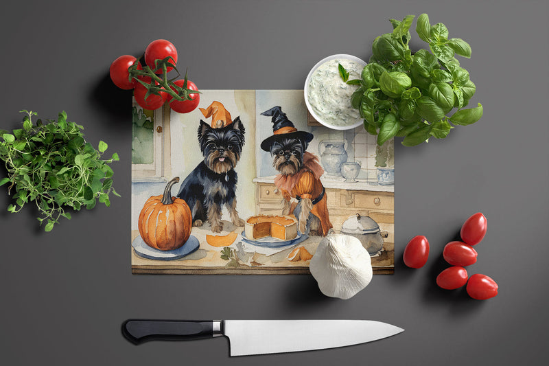 Affenpinscher Fall Kitchen Pumpkins Glass Cutting Board Large