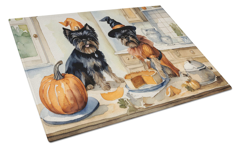 Affenpinscher Fall Kitchen Pumpkins Glass Cutting Board Large