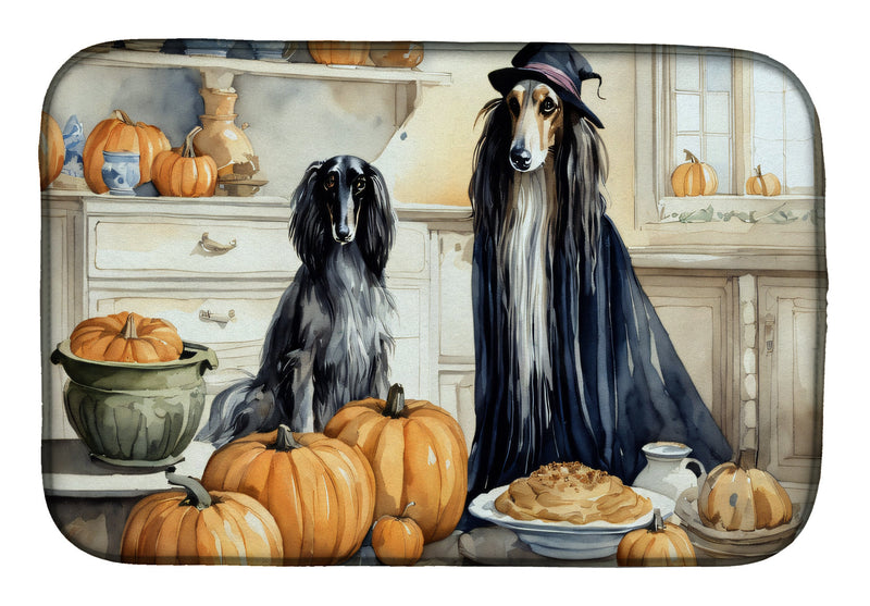 Afghan Hound Fall Kitchen Pumpkins Dish Drying Mat