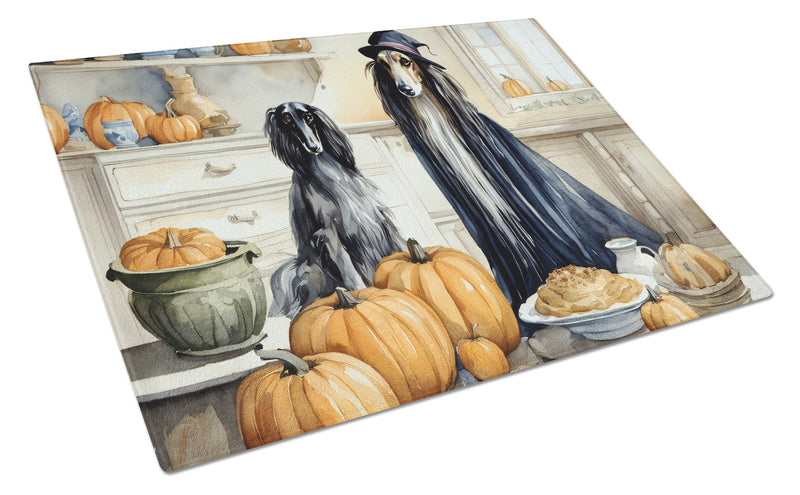 Afghan Hound Fall Kitchen Pumpkins Glass Cutting Board Large