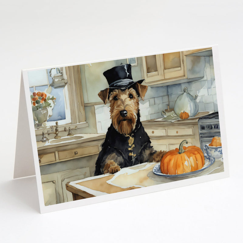 Airedale Terrier Fall Kitchen Pumpkins Greeting Cards and Envelopes Pack of 8