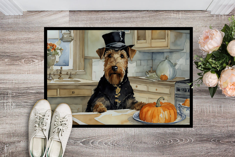 Airedale Terrier Fall Kitchen Pumpkins Indoor or Outdoor Mat 24x36