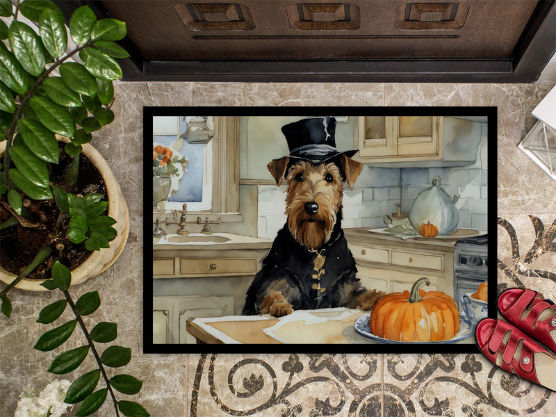 Airedale Terrier Fall Kitchen Pumpkins Doormat 18x27