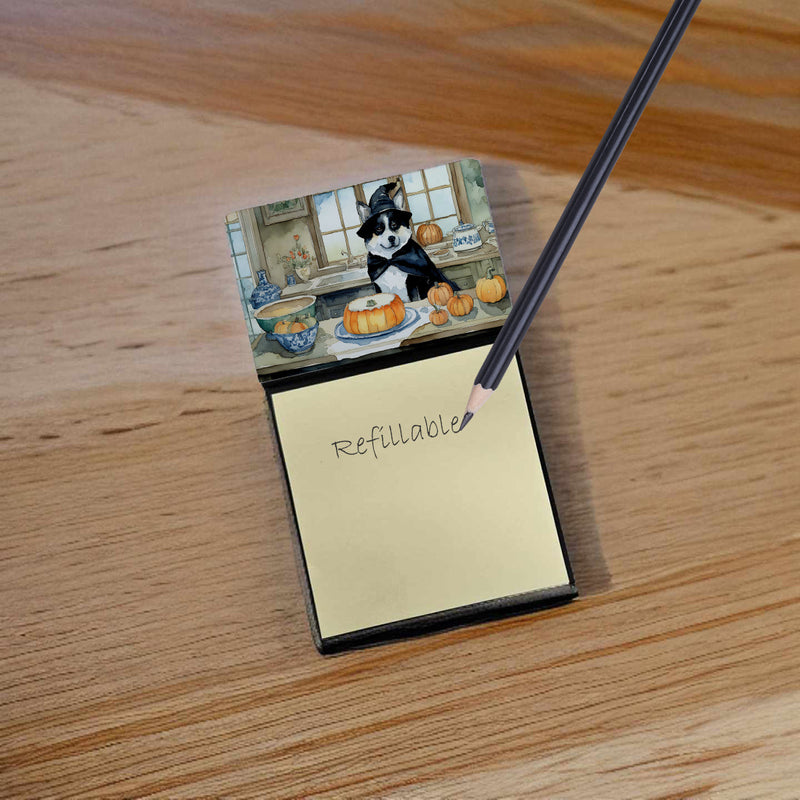 Akita Fall Kitchen Pumpkins Sticky Note Holder- Refiilable Desk Accessory Note Pad