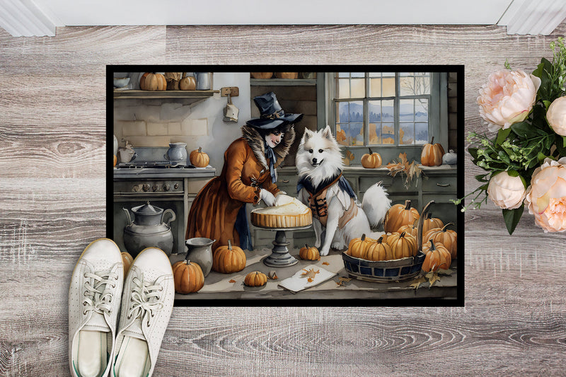 American Eskimo Fall Kitchen Pumpkins Indoor or Outdoor Mat 24x36