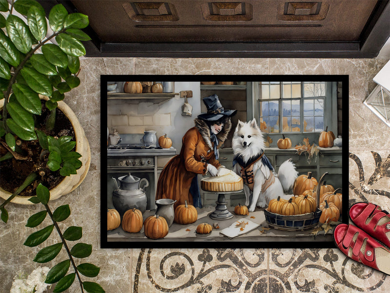 American Eskimo Fall Kitchen Pumpkins Indoor or Outdoor Mat 24x36