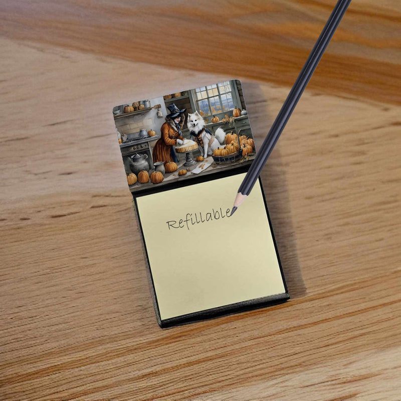 American Eskimo Fall Kitchen Pumpkins Sticky Note Holder- Refiilable Desk Accessory Note Pad