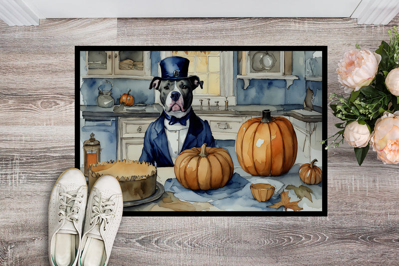 Pit Bull Terrier Fall Kitchen Pumpkins Indoor or Outdoor Mat 24x36