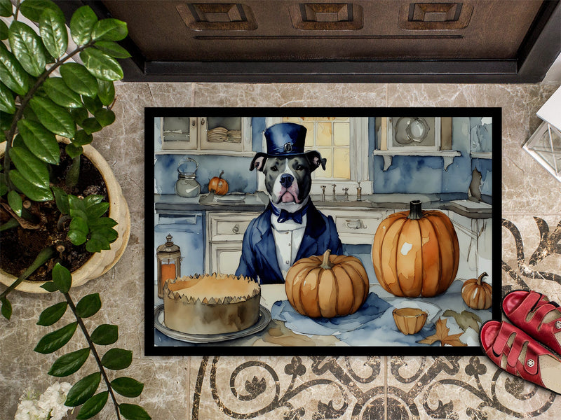 Pit Bull Terrier Fall Kitchen Pumpkins Indoor or Outdoor Mat 24x36