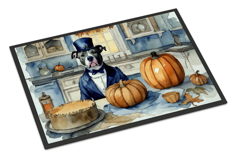 Pit Bull Terrier Fall Kitchen Pumpkins Indoor or Outdoor Mat 24x36