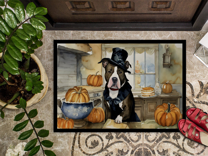 Pit Bull Terrier Fall Kitchen Pumpkins Indoor or Outdoor Mat 24x36