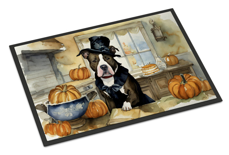 Pit Bull Terrier Fall Kitchen Pumpkins Indoor or Outdoor Mat 24x36