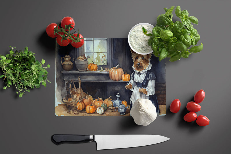 Australian Terrier Fall Kitchen Pumpkins Glass Cutting Boards – Durable, Decorative Kitchen Art Large