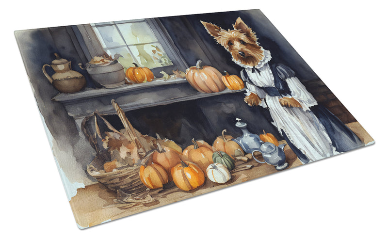 Australian Terrier Fall Kitchen Pumpkins Glass Cutting Boards – Durable, Decorative Kitchen Art Large