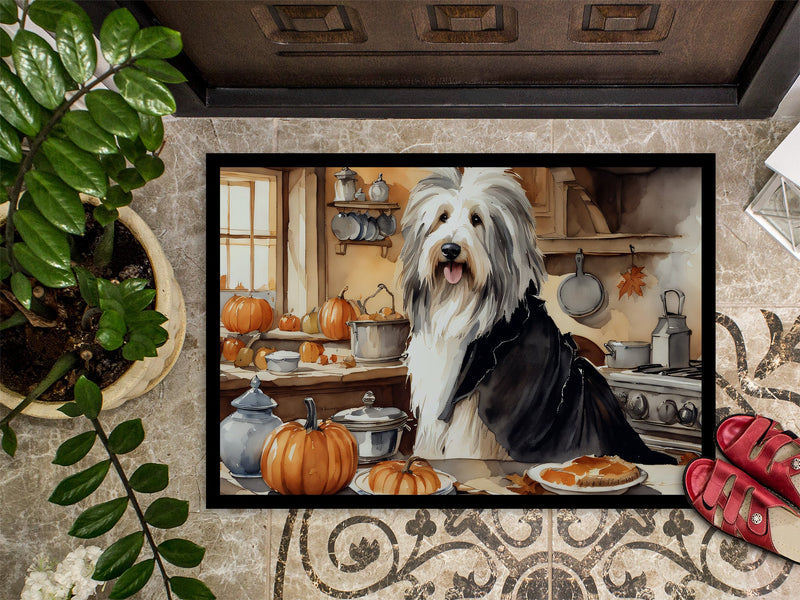 Bearded Collie Fall Kitchen Pumpkins Indoor or Outdoor Mat 24x36