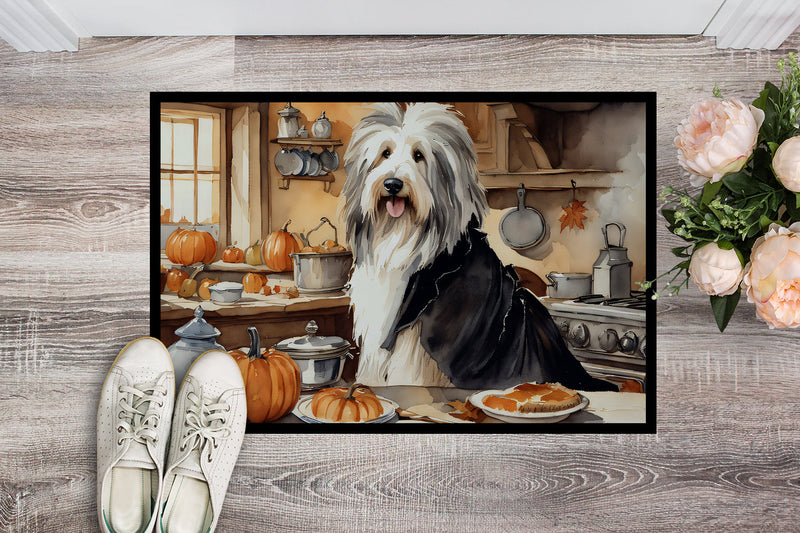 Bearded Collie Fall Kitchen Pumpkins Doormat 18x27