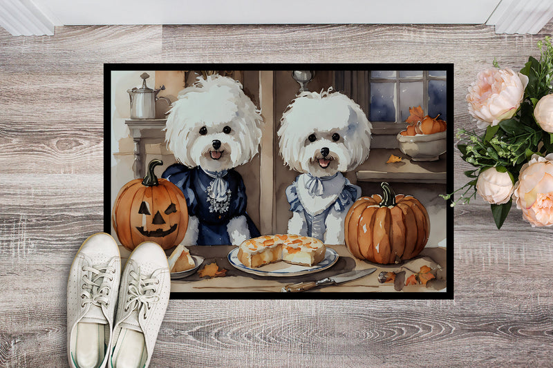 Bichon Frise Fall Kitchen Pumpkins Indoor or Outdoor Mat 24x36