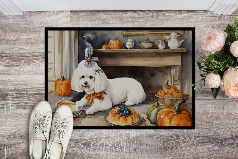 Bichon Frise Fall Kitchen Pumpkins Indoor or Outdoor Mat 24x36