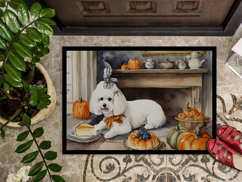 Bichon Frise Fall Kitchen Pumpkins Indoor or Outdoor Mat 24x36