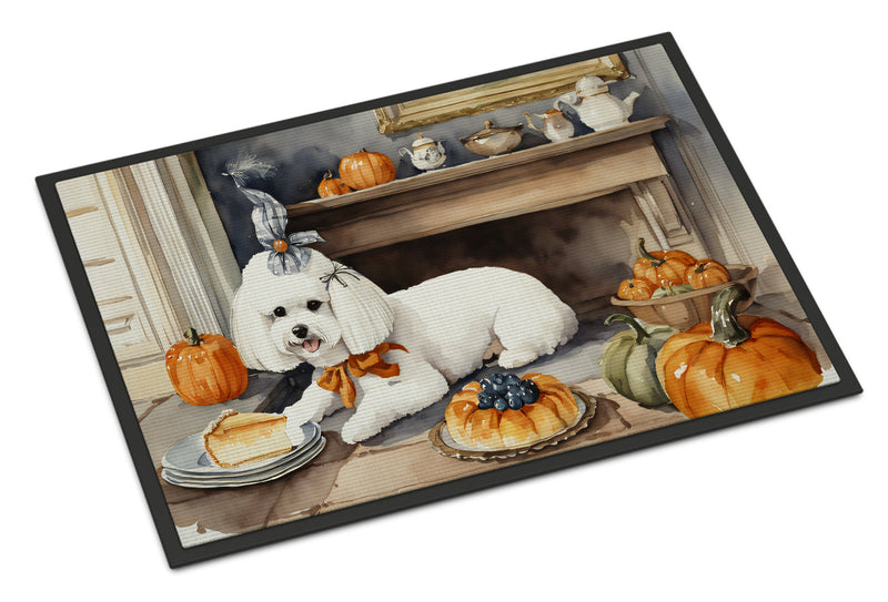 Bichon Frise Fall Kitchen Pumpkins Indoor or Outdoor Mat 24x36