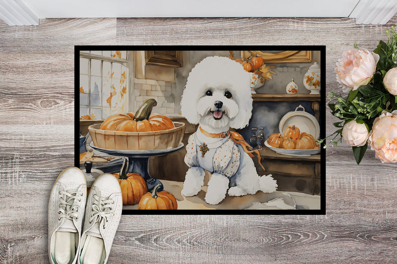 Bichon Frise Fall Kitchen Pumpkins Indoor or Outdoor Mat 24x36