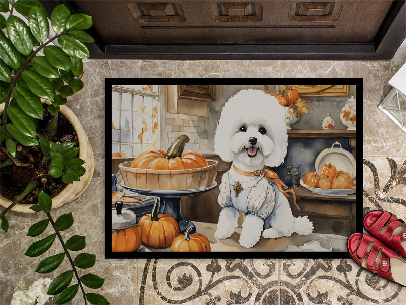 Bichon Frise Fall Kitchen Pumpkins Indoor or Outdoor Mat 24x36